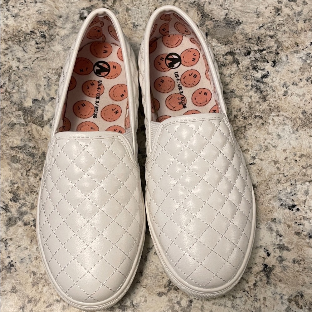 White Quilted Slip-On Shoes